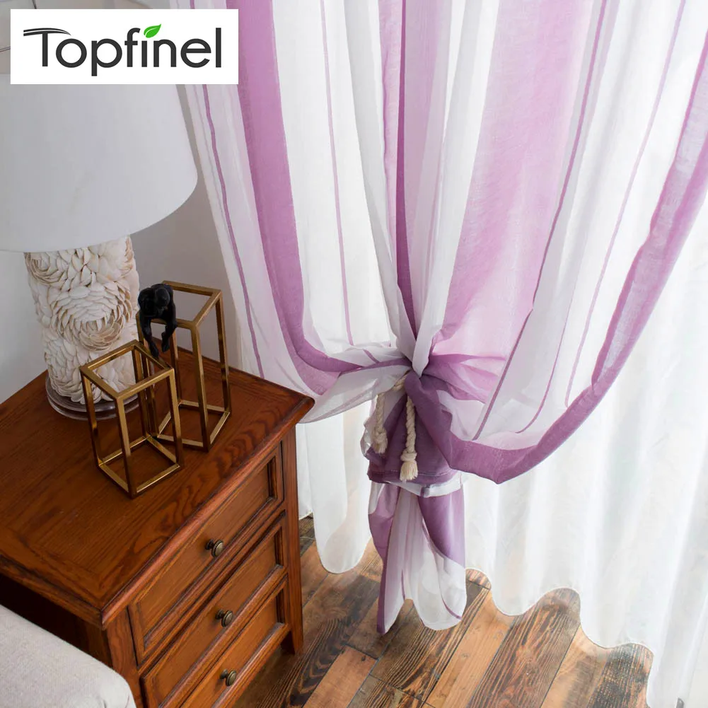 

Topfinel Stripe Gradient Sheer Curtains Drapes for Bedroom Kitchen Living Room Semi Voile Home Decor Tulle Curtains on Windows