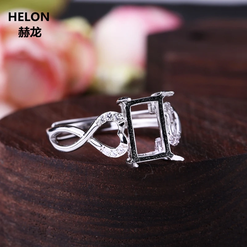 

925 Sterling Silver Engagement Wedding Ring Crystal Princess Cabochon 7x9mm Semi Mount Ring Setting for Amber Opal Agate