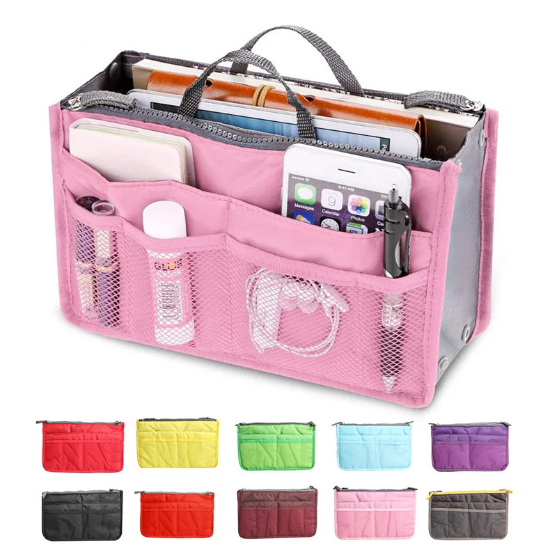  2017 Space Save Bag Inside Bag Zipper Cosmetic Bag Large Capacity Soft Polyester Cosmetics Storage 