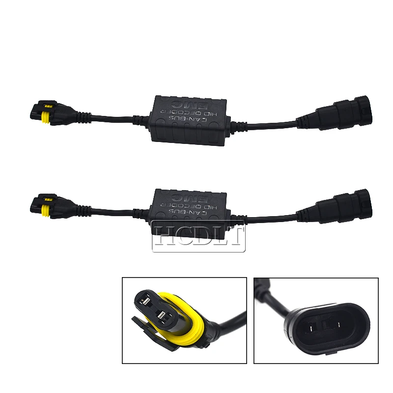 HCDLT 2PCS Canbus HID Decoder For Car Headlight HID Xenon Kit H1 H3 H7 H11 9005 9006 No Error EMC Warning Canceller Harness Wire (1)