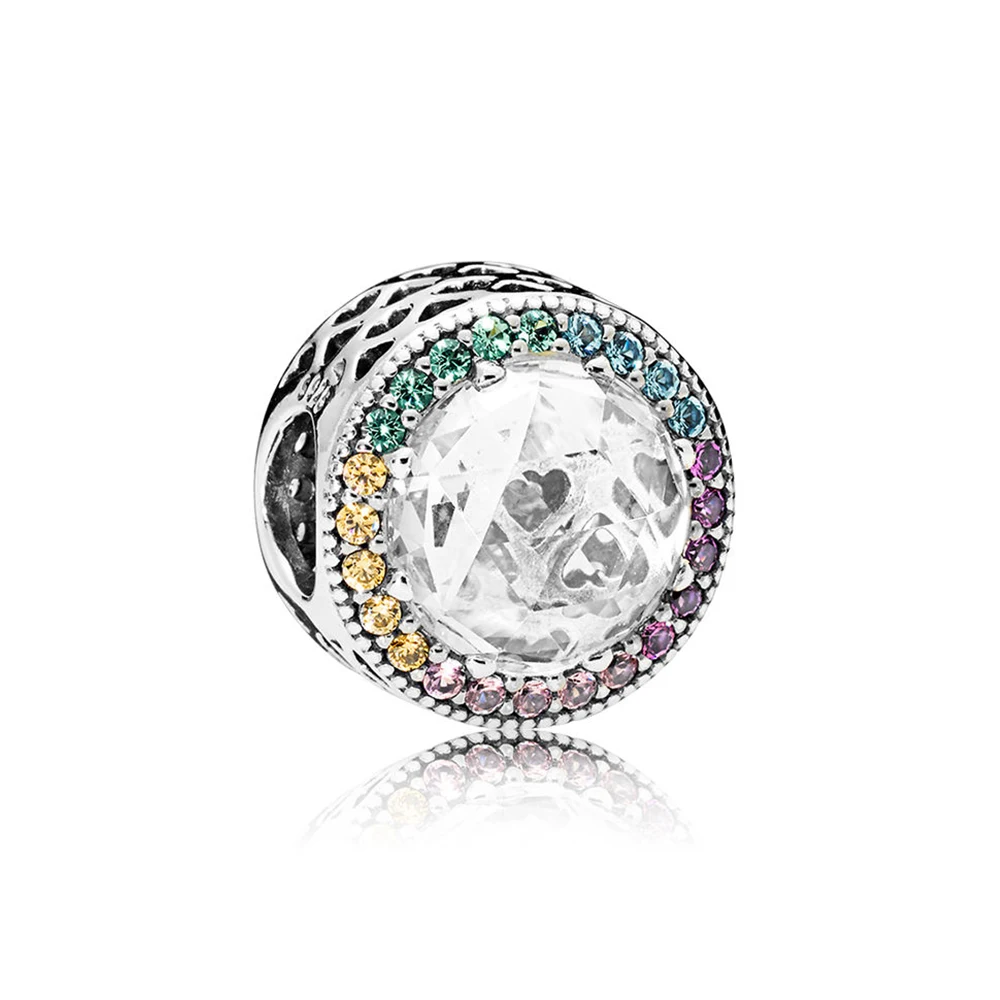 

NEW 100% 925 Sterling Silver Rainbow Radiant Hearts Charm Color Bead Fits Original Bracelets DIY Jewelry Gift For Friend