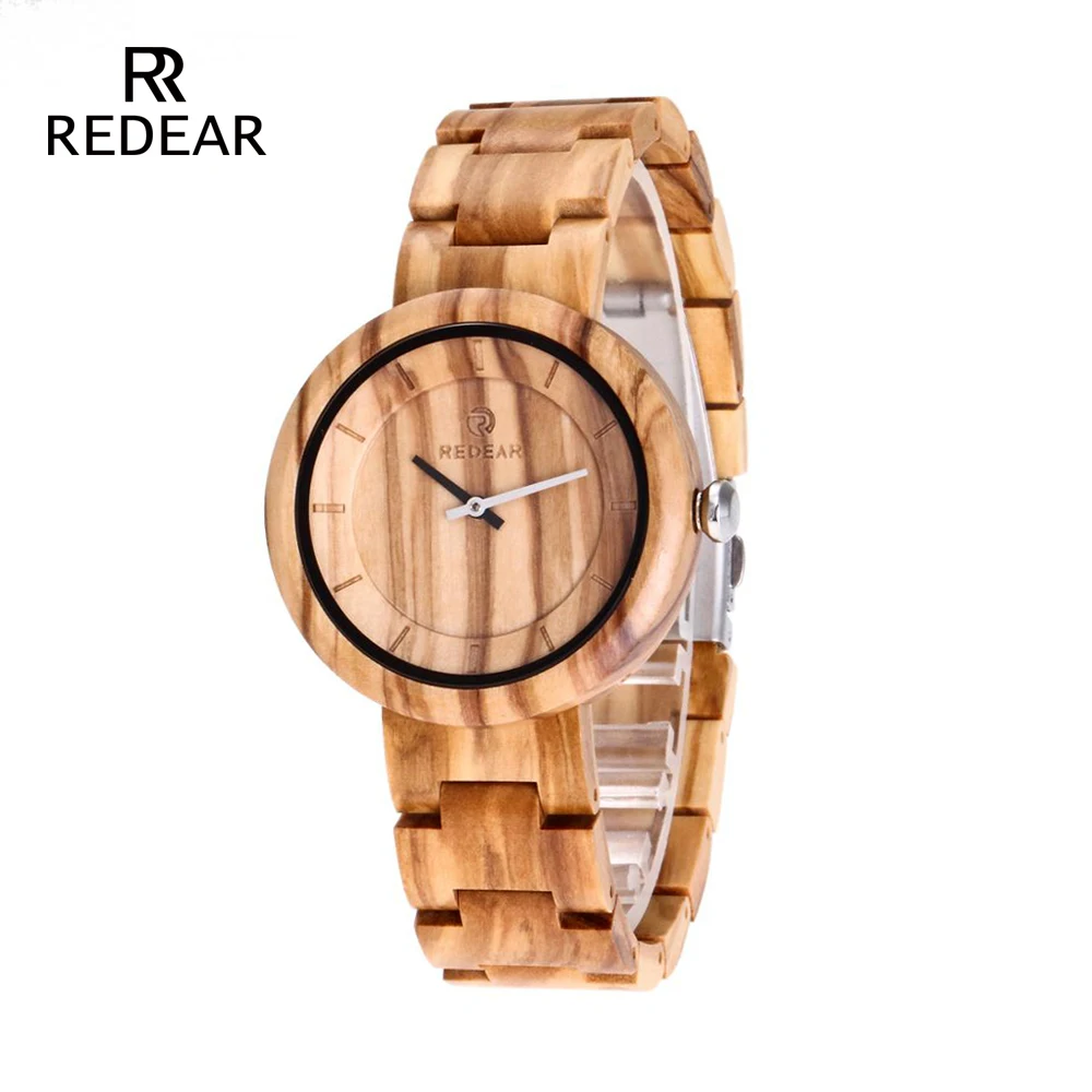 

REDEAR Mens Watch Full Olive Wood Watch Strap Quartz Watch For Men as Present Dropshipping