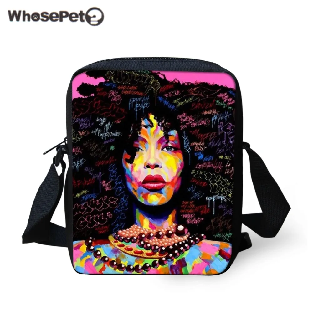 WHOSEPET الأسود الفن الأفرو الطباعة الأفريقي الفتيات المرأة حقيبة ساعي Crossbody حقيبة للنساء محفظة صغيرة الهاتف عملة حقائب