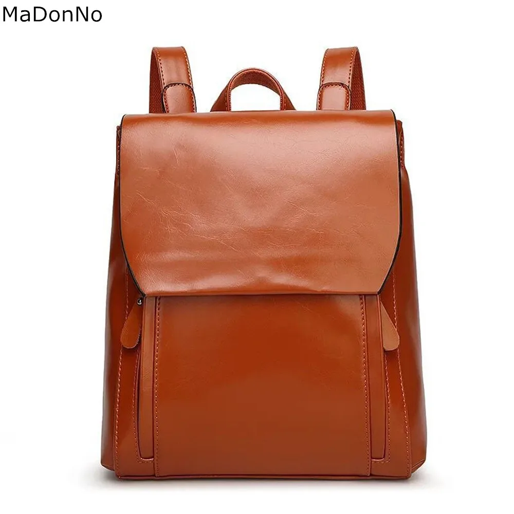 

MaDonNo Brand Fashion Cowhide Leather Backpack Women Backpack Leather School Bag Women Casual Style BBG002