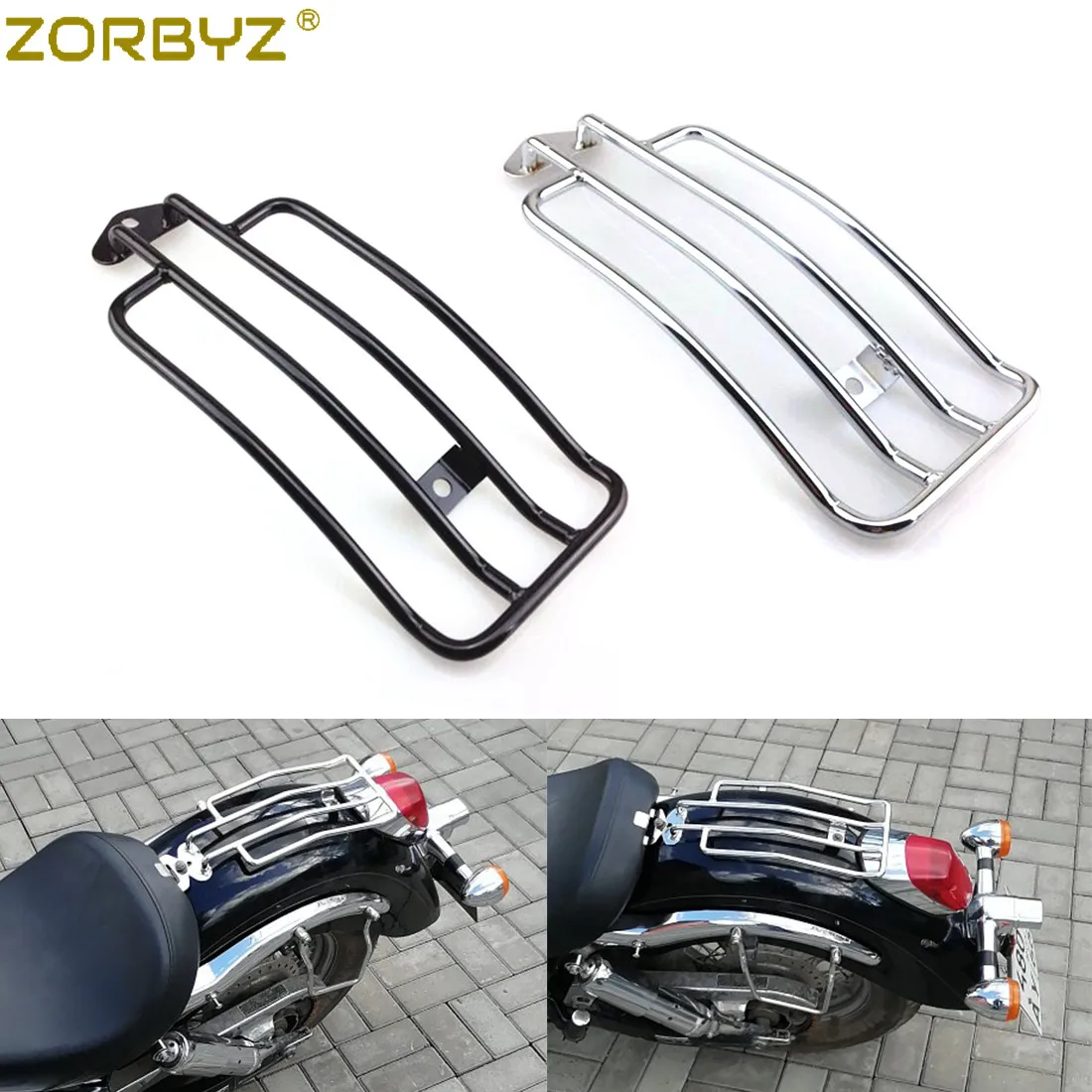 ZORBYZ мотоциклетный черный/Хромированный багажник для заднего сиденья для Honda Shadow Aero 750 2004 - изображение