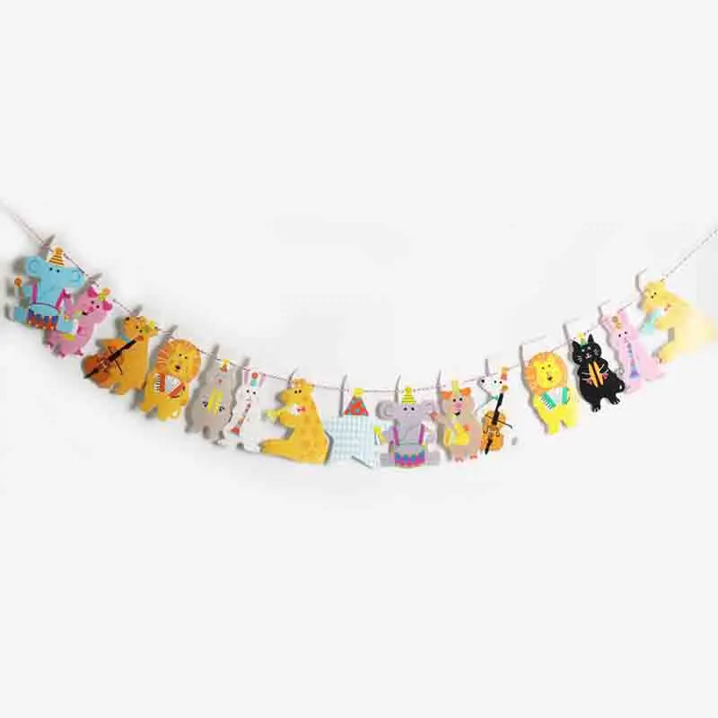 

15Pcs/Pack Kawaii 2M Happy Family Baby Shower Cartoon Animal Garland Striped Paper Flags Banner Decor Birthday Party Supplies