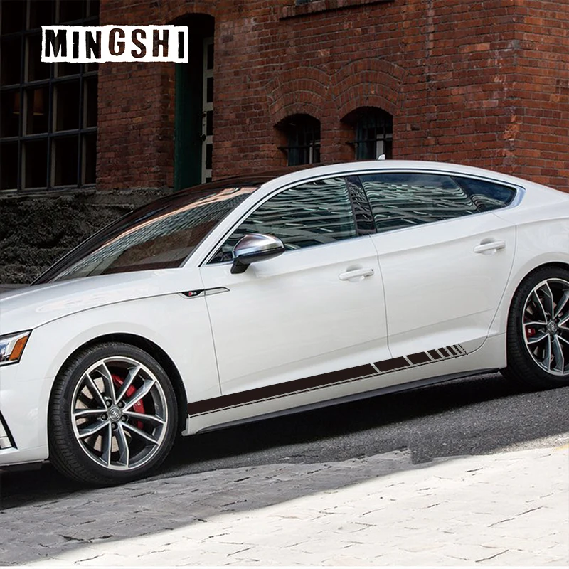  2 Sides With Logo For Audi A3 A4 A5 A6 A7 Q3 Q5 B6 Vinyl Car Styling Side Stripes Skirt Waist Line 