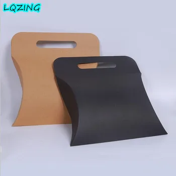 

Large white/black/kraft pillow box with handle,350gsm paperboard gift pack carton for Marriage souvenir/Christmas present