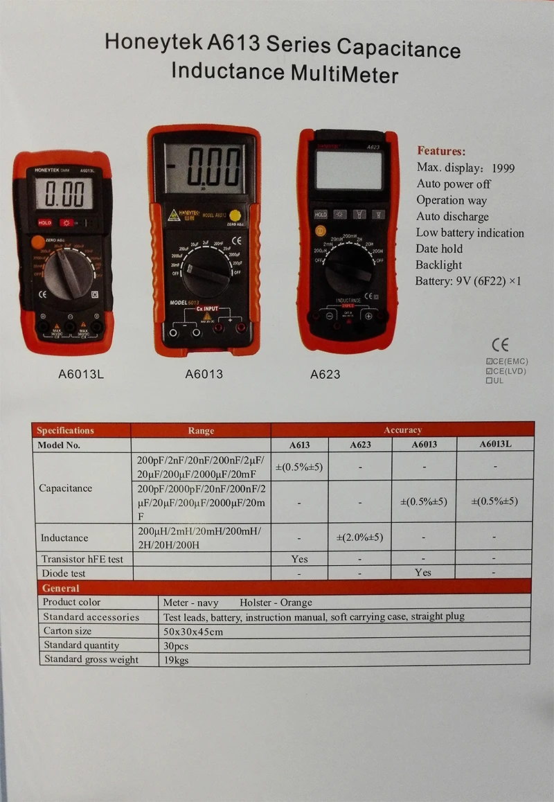 HONEYTEK A623 тестер индуктивности мультиметр Цифровой измеритель индуктивности, цифровой мультиметр тестер индуктивности