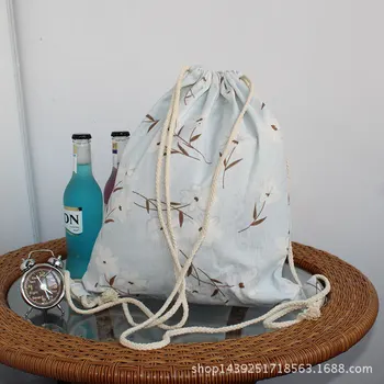 

YILE Brand New Cotton Linen Draw String Backpack Travelling Bag Student book Bag Water Lili BJR331