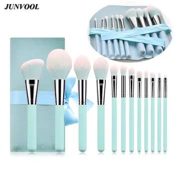 

12pcs Blue Make Up Brushes Set Foundation Powder Eye Shadows Brush Beauty Cosmetic Tools Kit Leather Makeup Brush Bag Organizer