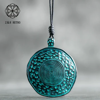 

Vintage Jewelry Green Women Long Necklace Statement Necklaces & Pendants Round Zinc Alloy Female Necklace Women Fashion Chokers