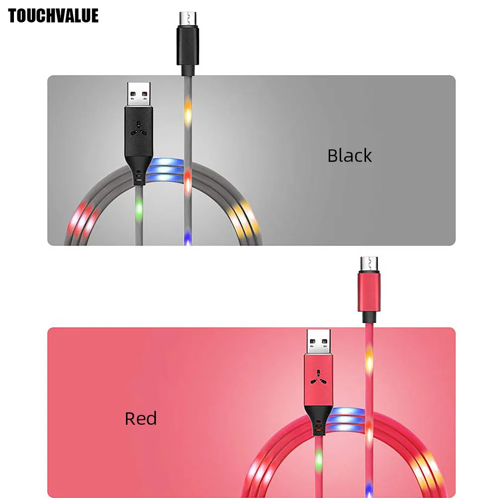 Светодиодный кабель для зарядки Micro USB для мобильного телефона, синий, розовый, красный, черный