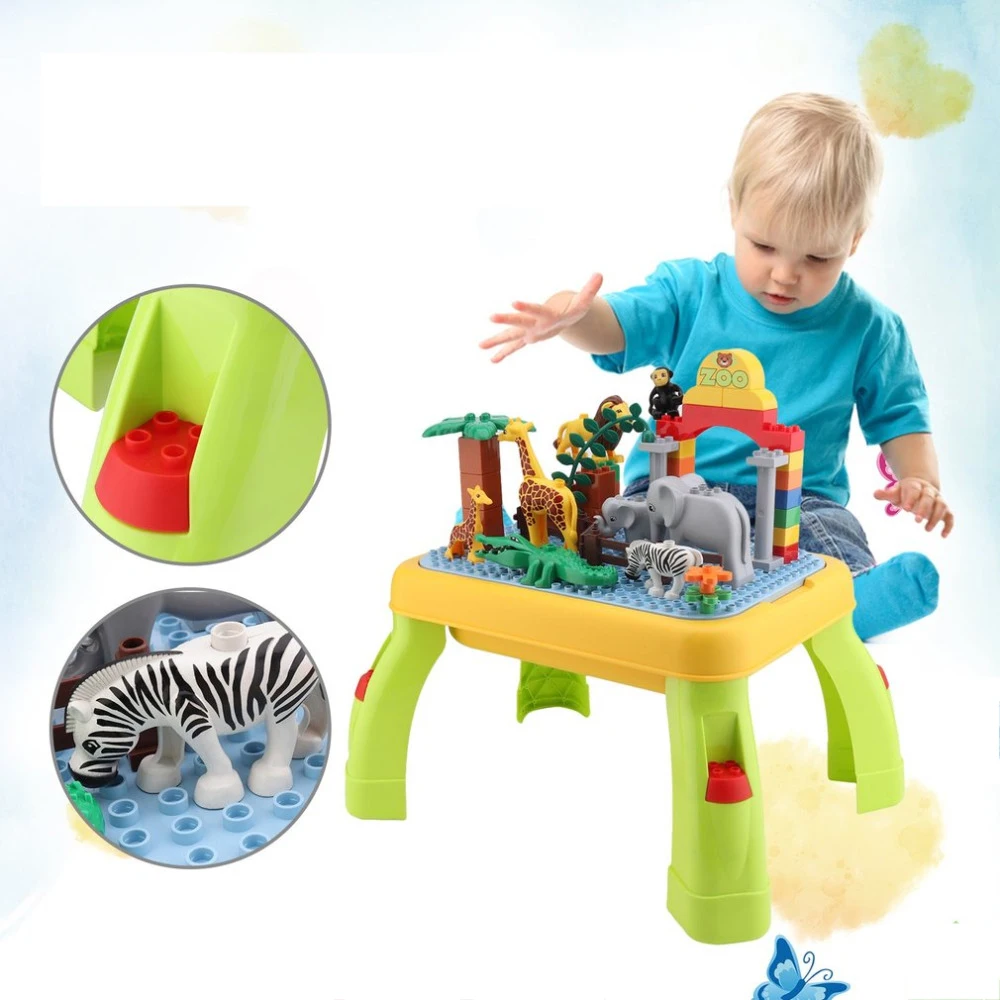 DIY Ball Track Bricks Kids Toys Building Blocks Storage Table