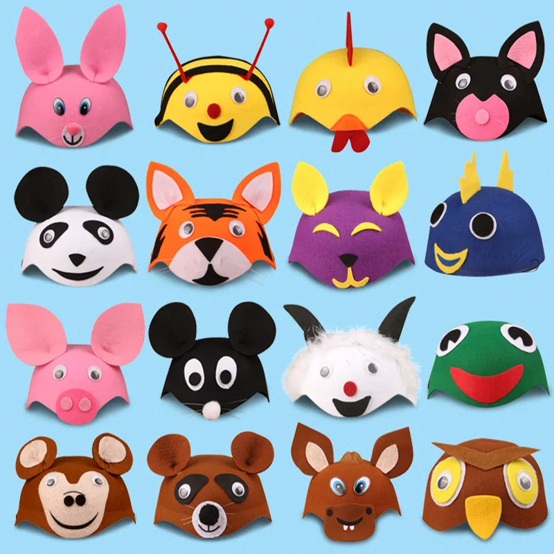 Child's Party Toy Hat Baby's Animal Hat Caps for Cartoon Headgear Play Toys Birthday Gift Nonwoven Cloth A032