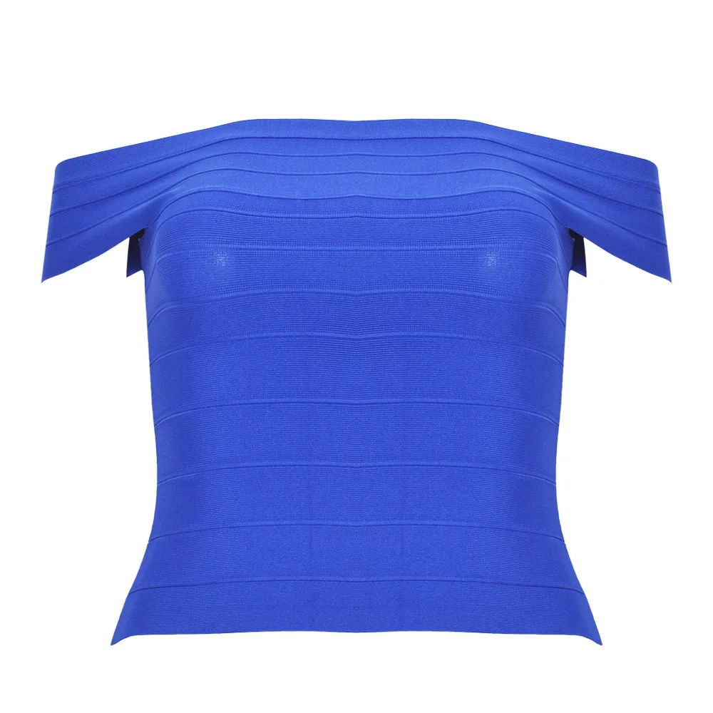 Nayssi Новое поступление высокое качество красный женский топ с открытыми плечами Одноцветный бандажный Топ - Цвет: Синий