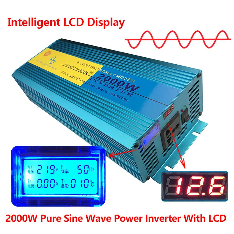 

Digital Display 2000W 4000W Peak Pure Sine Wave Power Inverter DC 12V to AC 220V 230V 240V Converter Supply Solar Power