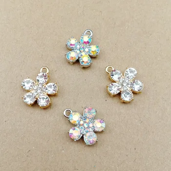 

Newest 40pcs/Lot 16*13MM AB Colors Crystal Rhinstone Paved Flower Charms Gold Tone Plated DIY Jewelry Findings Floral Pendants