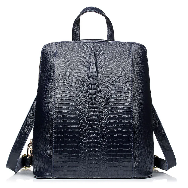 Женский рюкзак Zency из натуральной кожи с узором «крокодиловая кожа», женский рюкзак, записная книжка для девочек, школьные сумки, дорожные сумки высокого качества - Цвет: Темно-синий