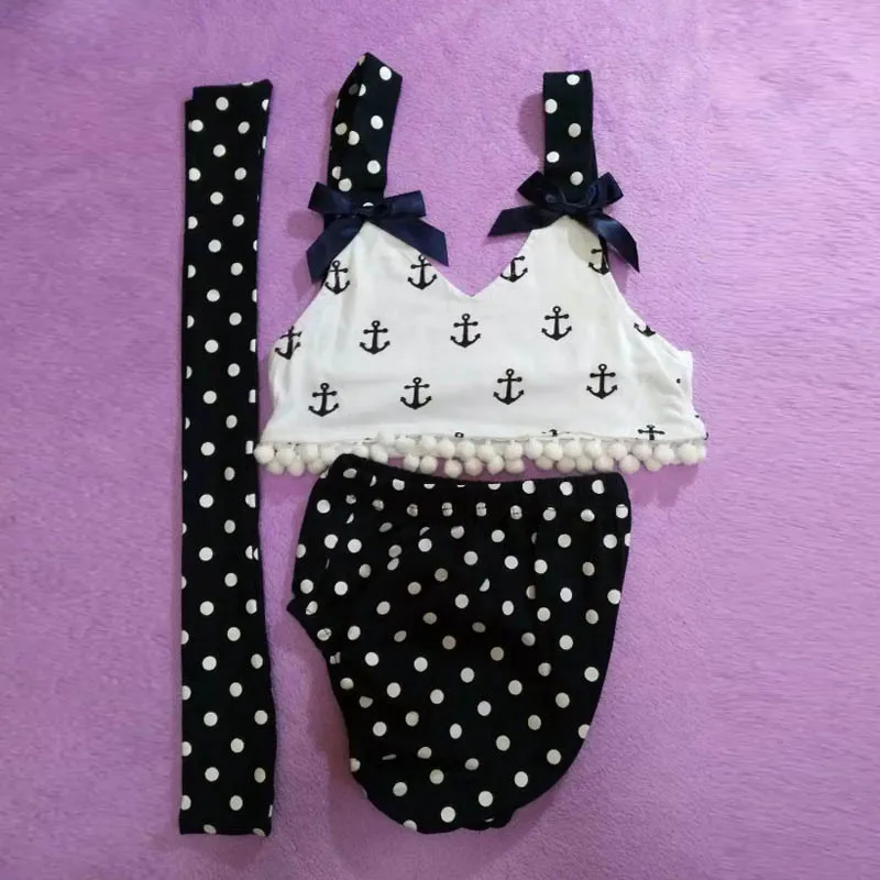 

1 Pcs Summer Baby Girl Anchor Print Clothes Set with Headband Sleeveless Crop Top + Shorts + Headband Girls Clothing Size 9-2M