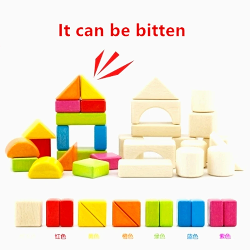 30 unids construcción de madera de haya Blocs colorido Blocs aprendizaje y educación montessori madera Juguetes brinquedos educativos