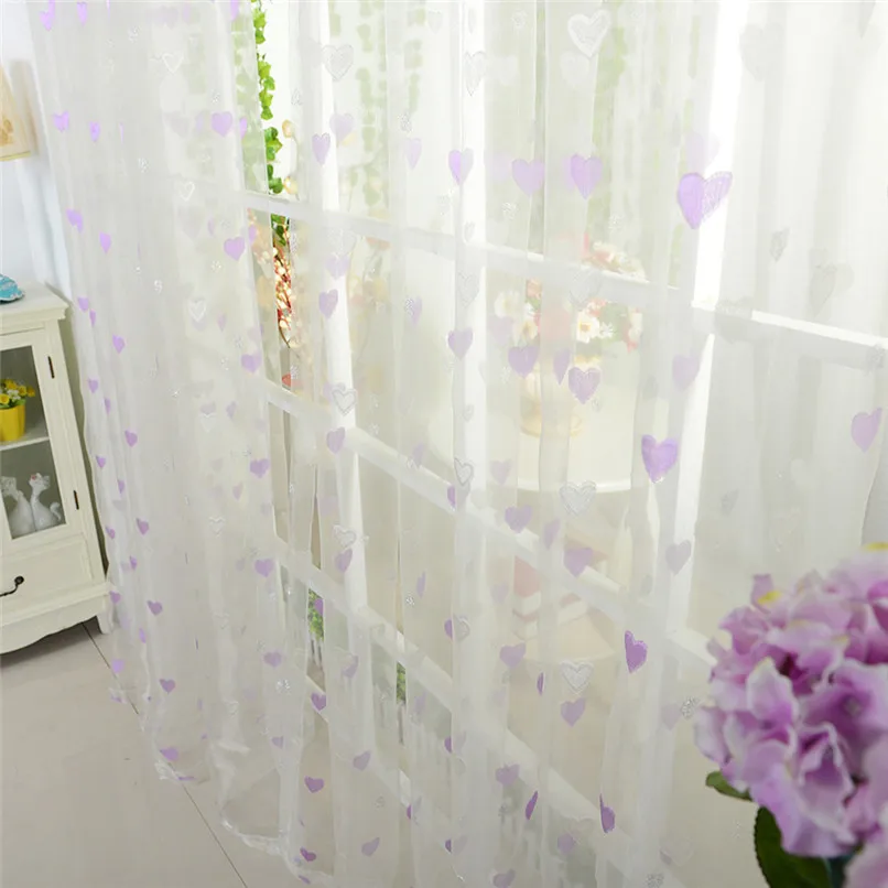 

1PC Curtains For Living Room Heart Printed Door Window tulle Curtain Drape Panel Sheer Scarf Valances cortinas dormitorio D11
