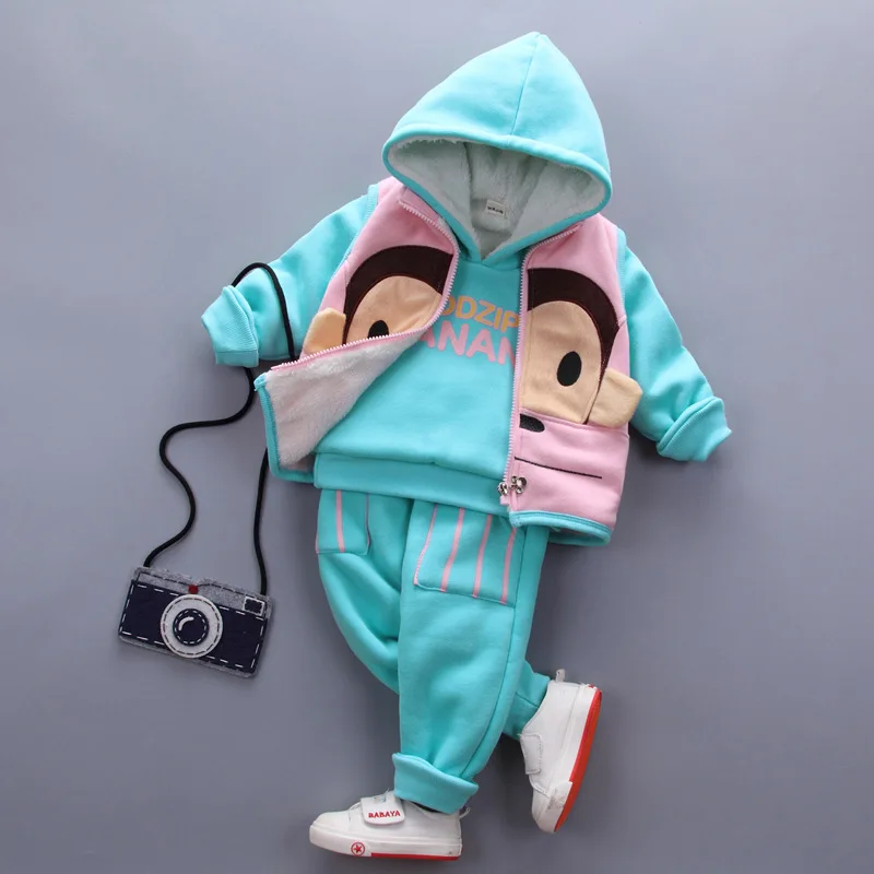 

Winter Children Clothing Thickened Cotton 3Pcs Sport Suit Kids Boy Clothes long Sleeves Baby Girl Clothes Kids Christmas Costume
