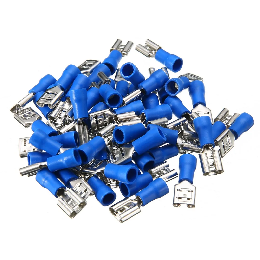 50pcs 1.5-2.5mm2 FDFD2-250 Female Spade Insulated Wire Crimp Connectors Terminals Set