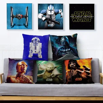 

Movie Star Wars Print Pillow Cover 45*45cm Square Cushion Cover Beige Linen Throw Pillows Cases Sofa Home Decor Cushion Covers
