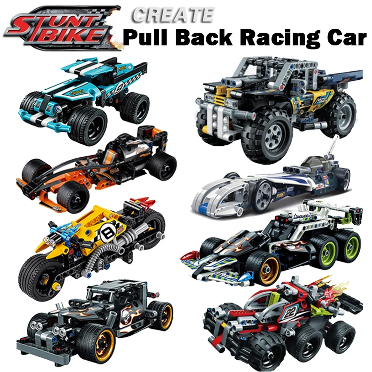 

2019 Legoings Pull Back Technic Car Racer MOC Truck DIY Building Blocks Kids Toys for Children Bricks Supercar Christmas Gifts