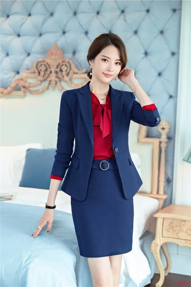

Ladies Office Professional Women Business Suits With Skirt and Blazer Coat 2019 Spring Autumn OL Styles Blazers Uniforms