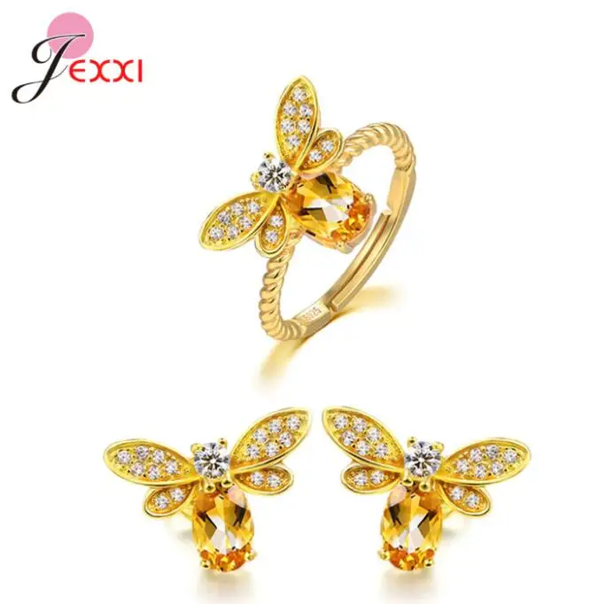 

New Amazing Luxury Bee Jewelry Sets For Women/Girls 925 Sterling Silver Pendant Necklace Earrings Bracelets Ring Free Shipping