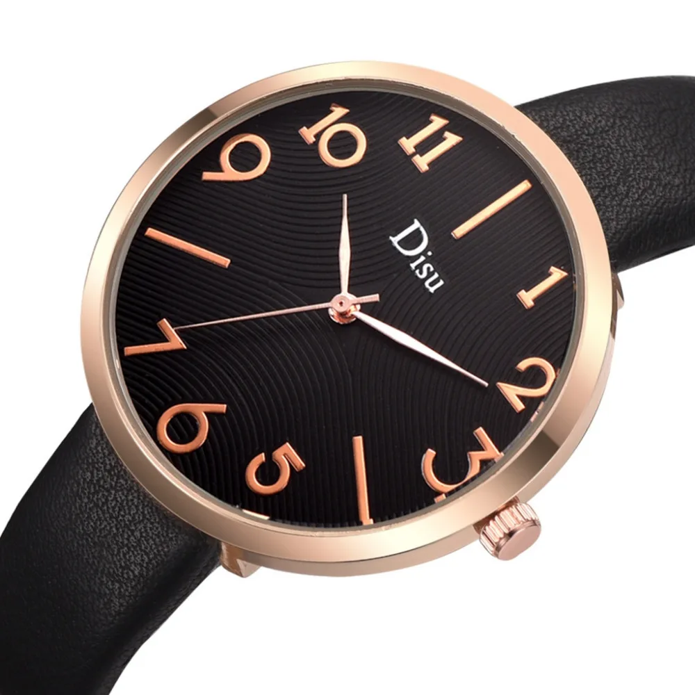 Disu Women's Watches Luxury Fashion Lady Leather Belt Watch Creative Number Analog Quartz Watch Montre femme Simple Clock