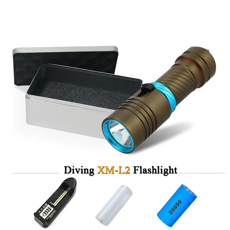 

Underwater torch dive flashlight CREE XM L2 waterproof 18650 OR 26650 rechargeable battery Diving light hunting and fishing