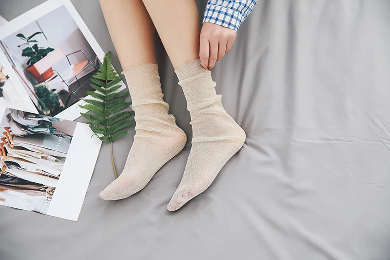 Woman Socks 1 Pair Summer New Fashion Socks Solid Color Women Soft Bling Socks For Women Mesh Thin Socks