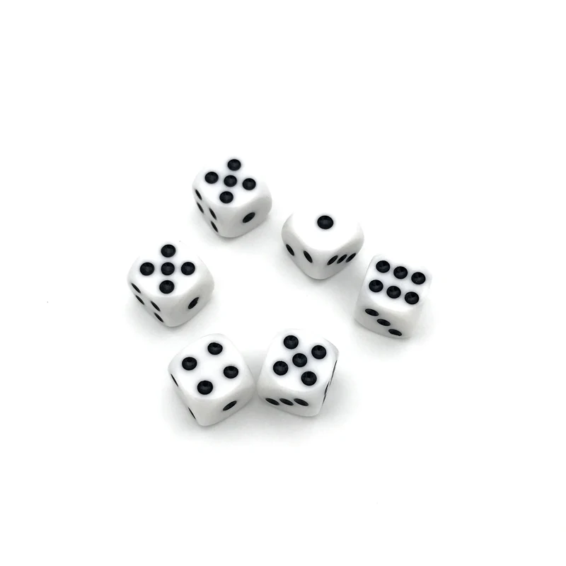 New Hot 20Pcs/Lot 16mm Dice Points Acrylic White Dice Hexahedron Rounded Corners Black dot Dungeons and Dragon Game Rpg Dice Set