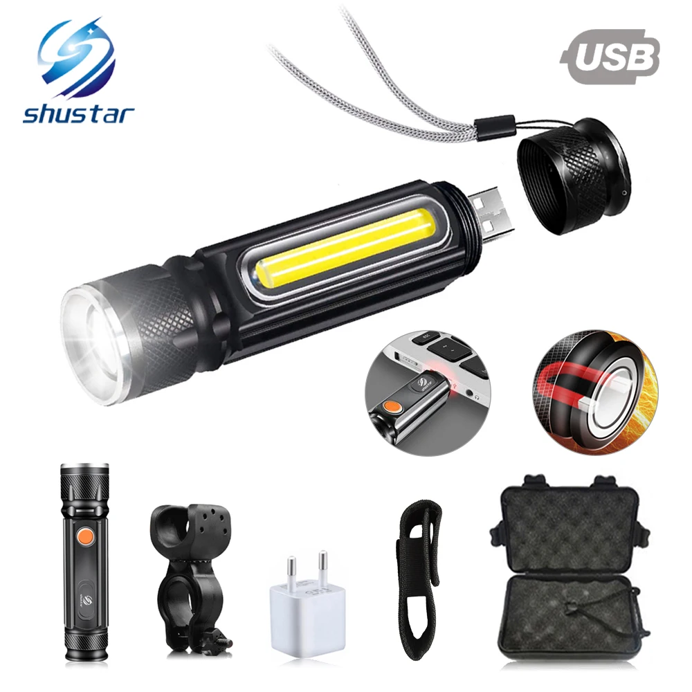 

Strong Bike light Waterproof 4 lighting mode LED+COB Bicycle light USB Charging Support zoom tail magnet Outdoor riding at night