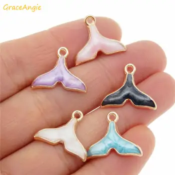 

GraceAngie 10pcs 17*15mm Gold Base Mermaid Tail Charms Mix Color Enamel Pendants For Necklace Accessories Bracelet DIY Accessory
