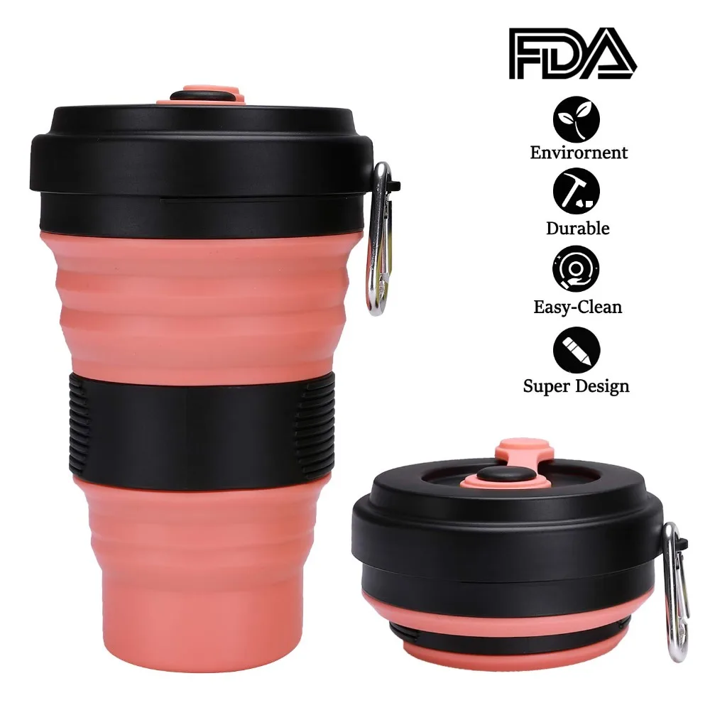 

Collapsible Cup Reusable Silicone Coffee and Travel Mug Pocket Sized Leak-Proof Lid 550ml Office Mug Travel Water Bottle Creativ