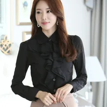 Spring New Women Chiffon Blouse Long Sleeve Shirt Female Professional Lace Tops OL Chiffon Blouse