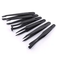 Высокое качество, черный цвет, 6 шт., размер 11,5 см, антистатические антикислотные пластиковые пинцеты, инструменты для ремонта, профессиональные мини Ручные инструменты