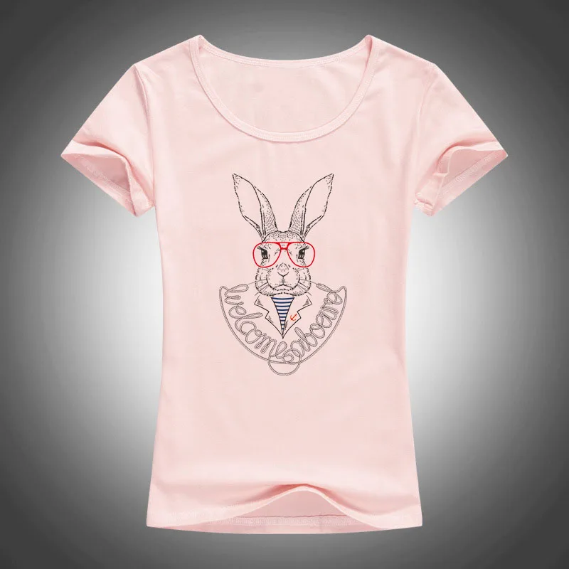 Fashion tops tees 2017 new summer style women rabbit with glasses printed T shirt Animal Glasses Rabbit short sleeve t shirts F8 17