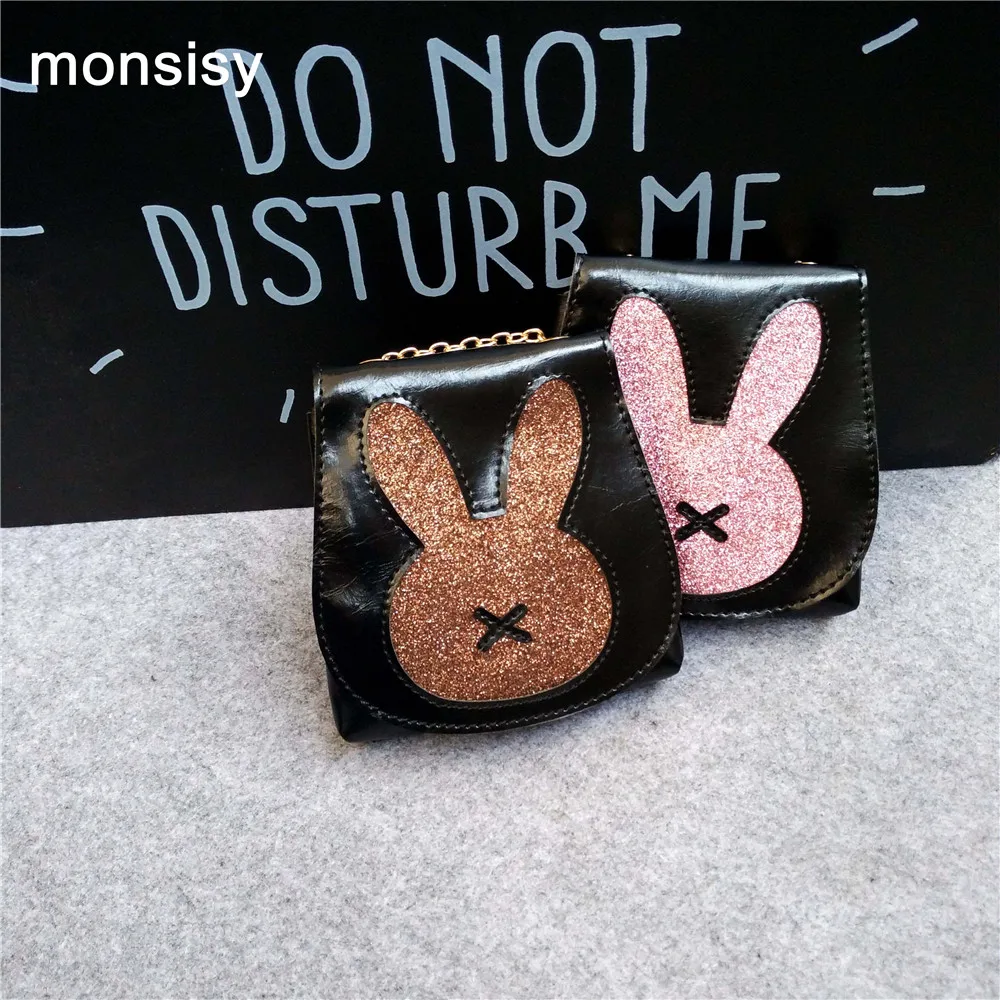 

Monsisy Children Handbag For Girl Rabbit Shoulder Bag 5PCS PU Leather Metal Chain Glitter Princess Messenger Bag Purse Wallet
