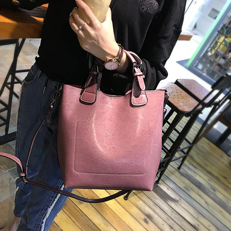 Модная женская сумка через плечо из натуральной кожи, классическая сумка-мешок, Женская Повседневная Сумка-тоут, кошелек высокого качества, очаровательные сумки для женщин - Цвет: pink