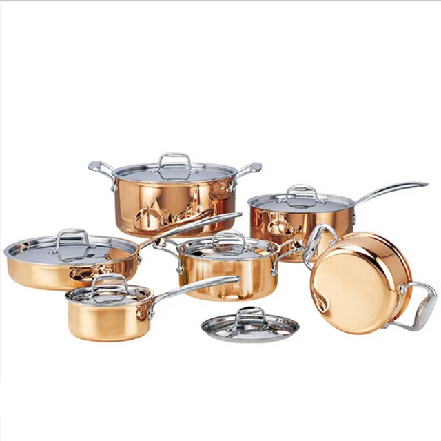 High grade Copper 6 Pieces Cooking Pots With Frying Pan Stainless Pot
