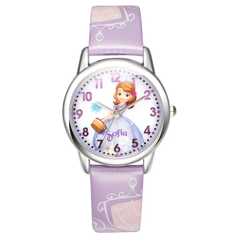 Disney оригинальные детские часы девушка кожа кварцевые часы студентов водонепроницаемый мультфильм София принцесса розовый фиолетовый
