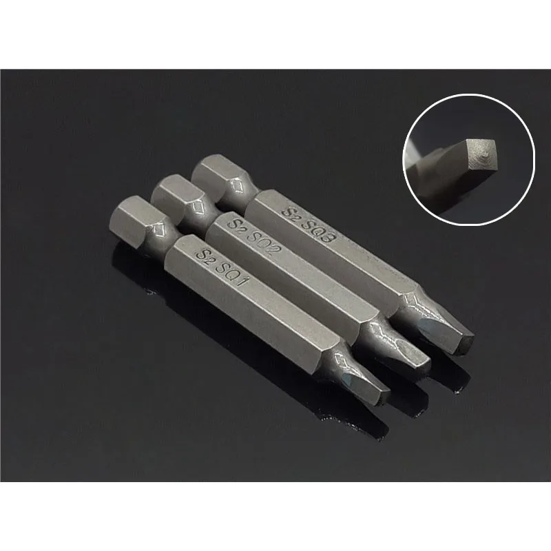 

3pcs Set 50mm Electric Driver Bits Hand Tools Screwdriver Drill Bit S2 1/4 Inch Hex Shank Magnetic Square Head Screwdriver Bits