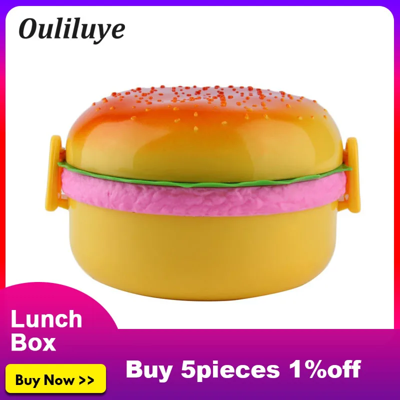 

Cute Hamburger Lunch Box Double Plastic For Students Office Workers Lunch Box Food Container For Fruit Snack Dessert Lunch Box