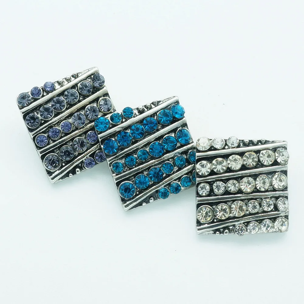 

New Trendy KZ1213 Beauty Square Striped Rhinestone 18MM Metal snap buttons for DIY 18MM snap jewelry Bangles wholesale