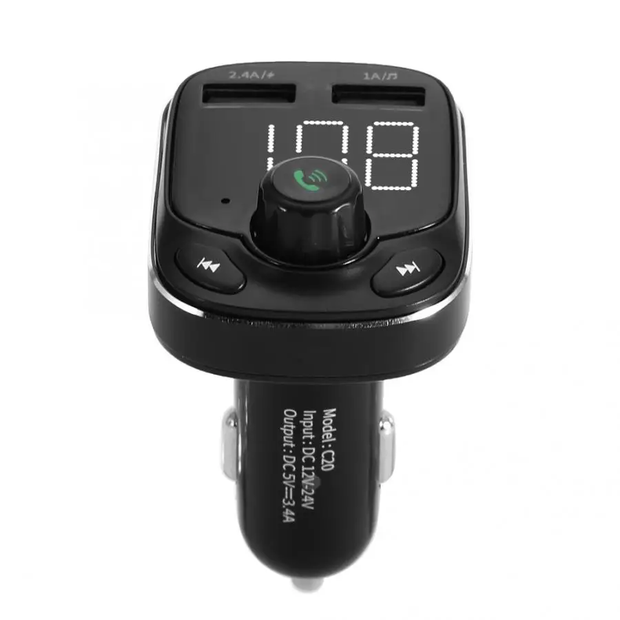 Прикуриватель черного цвета 2.4A двойной зарядное устройство USB Hands-free BT MP3 плеер прикуривателя автомобиля, автомобильный набор, автомобильные аксессуары